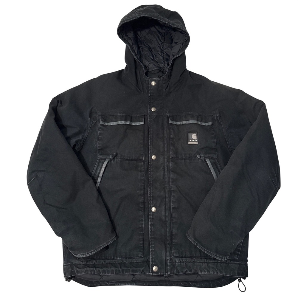 Carhartt Mens J287 BLK Shoreline Waterproof Jacket Black Quilted Hooded Medium